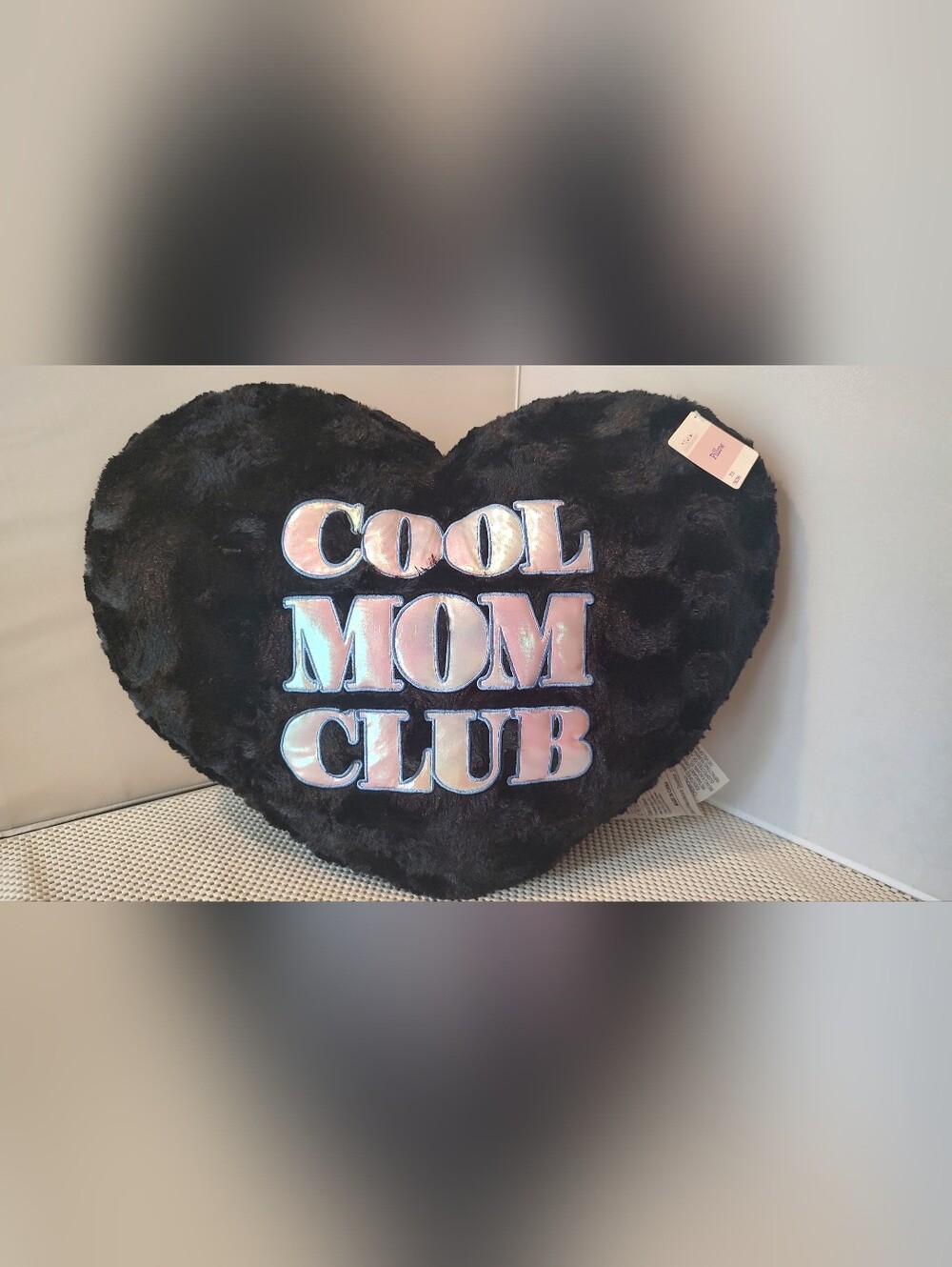 Large Cool Mom Club Plush Heart Pillow, Black, Mother's Day NWT Decor